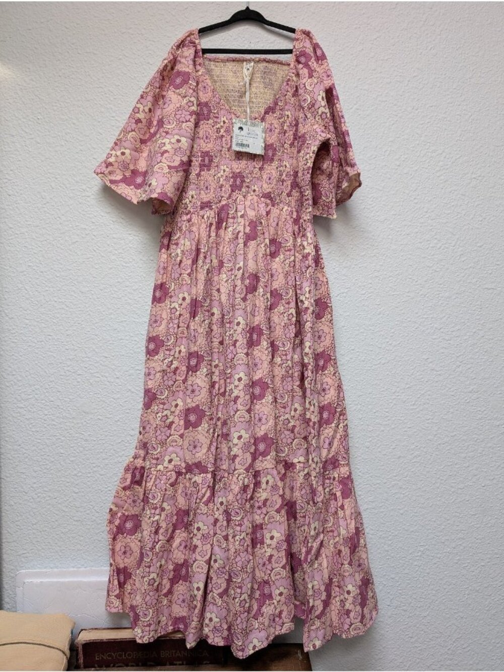 Kate Quinn Organic Cotton Gauze Mauve 60s Floral Smocked Dress Medium
